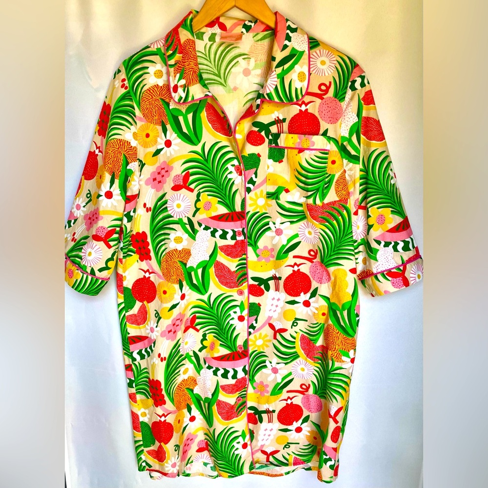 Ban.Do LEISURE DRESS - Tropical Fruit Palm Print - size medium- new Sleep Shirt